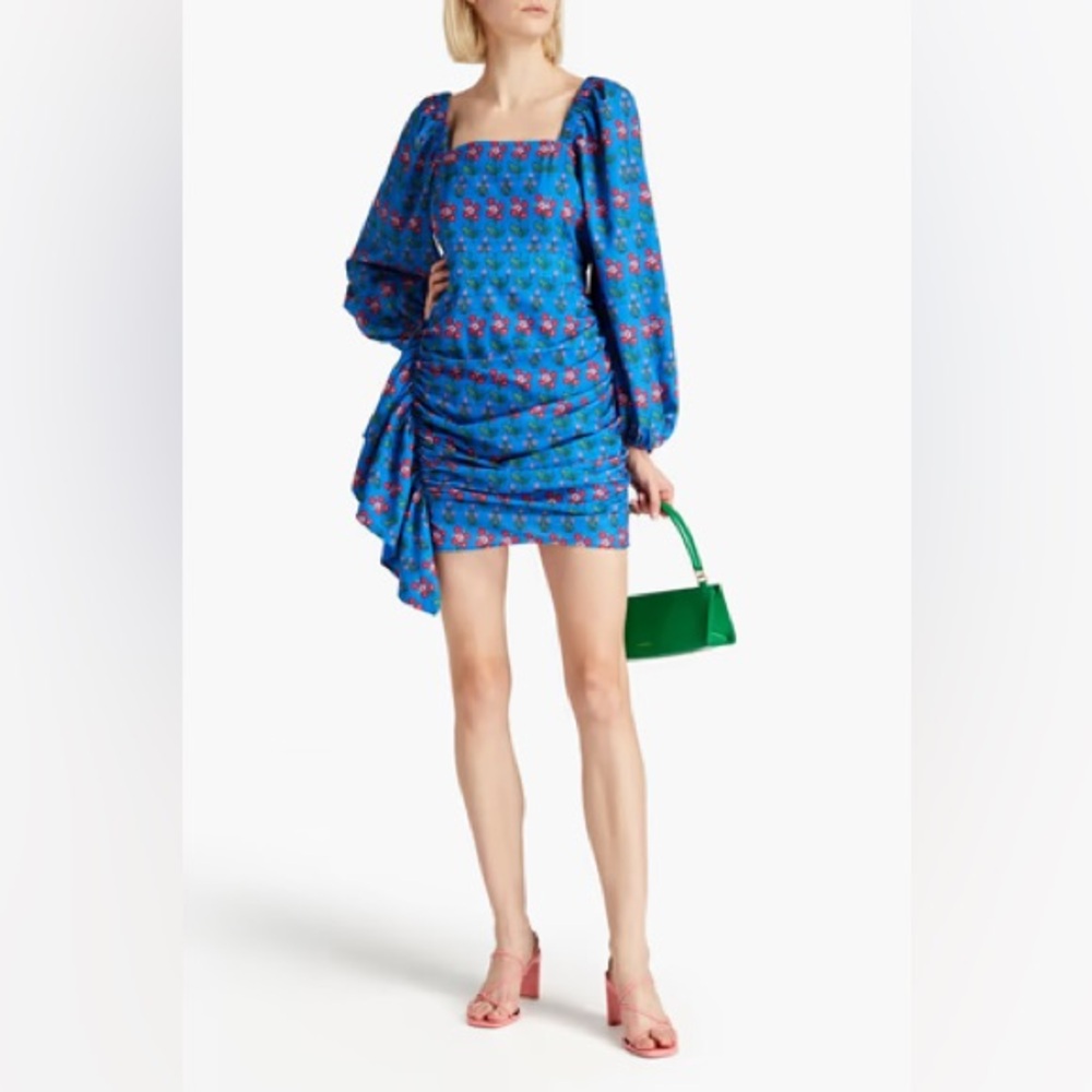 RHODE Mina Draped floral-print crepe de chine mini dress
